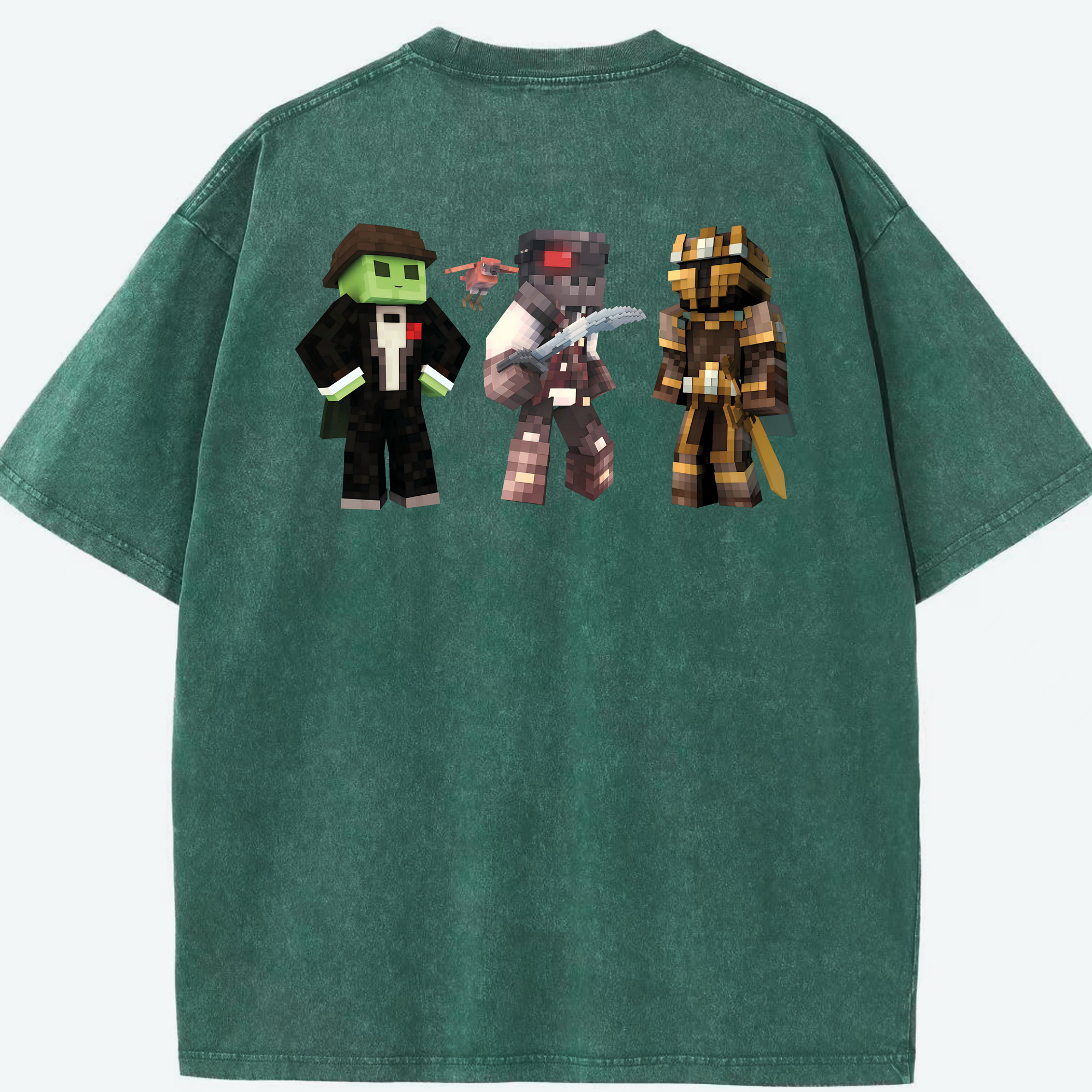 （画像用） マインクラフト ブロックの世界 Minecraft MC Block world 綿100% ヴィンテージ風 半袖Tシャツ（背面プリント）
